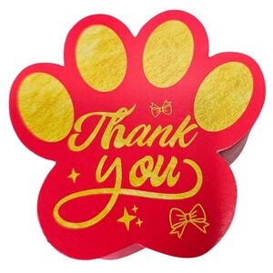 Thank You Paw Cards In Red And Gold. 100 Count, 3.14", New!